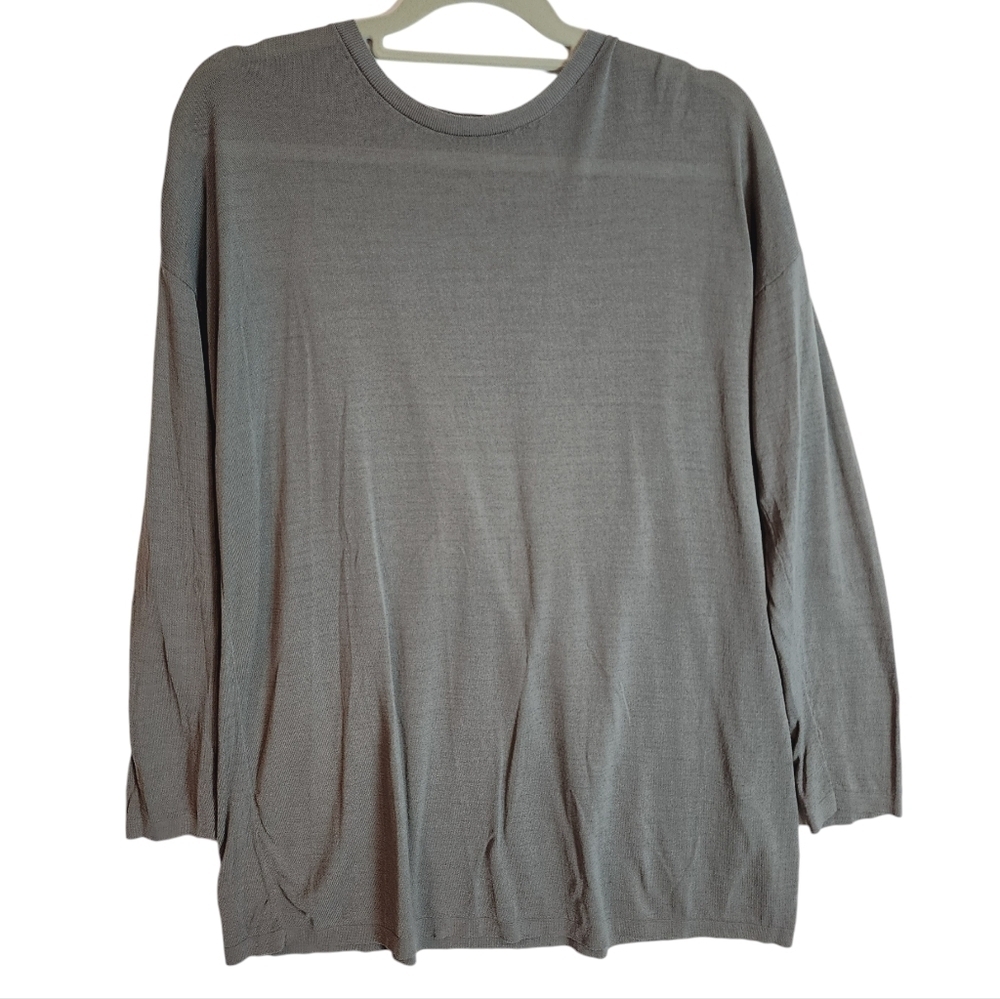 Eileen Fisher Lightweight Long Sleeve‎ Tunic Tencel Nylon Knit Summer Sweater Sm